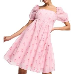 Collective the Label Puff Sleeve Smock Dress in Pink, Size 4​​​​​​​